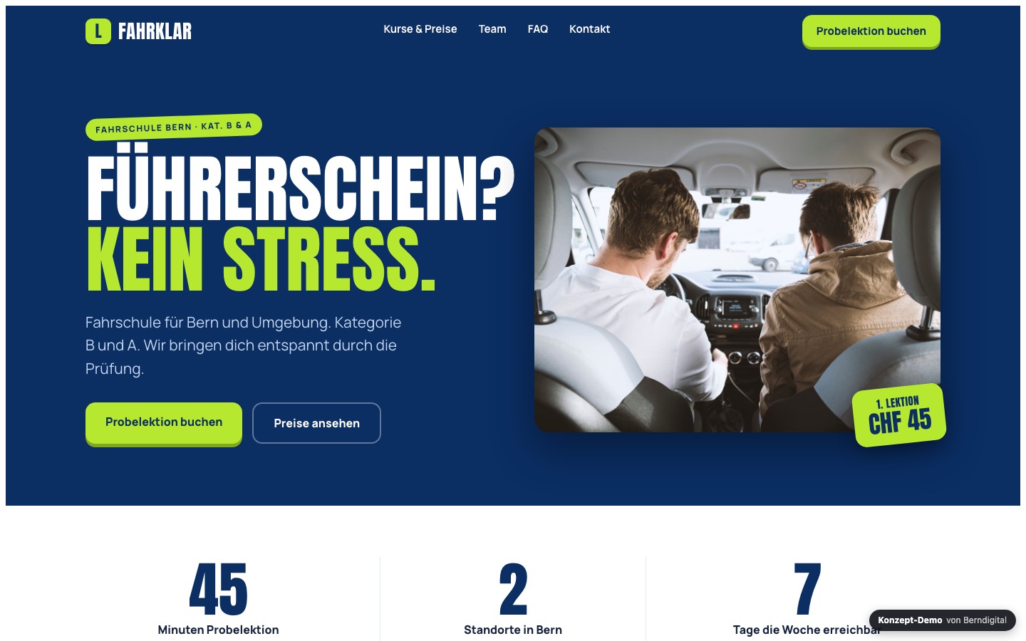 Screenshot der Konzept-Demo für Fahrschulen