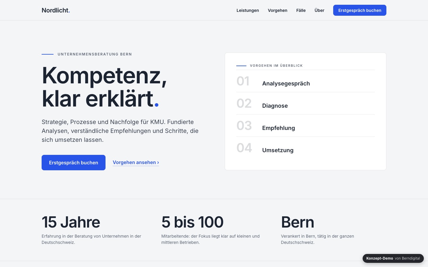 Screenshot der Konzept-Demo für Beratung & Dienstleistungen